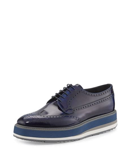 Prada Leather Platform Brogue Creeper, Blue 